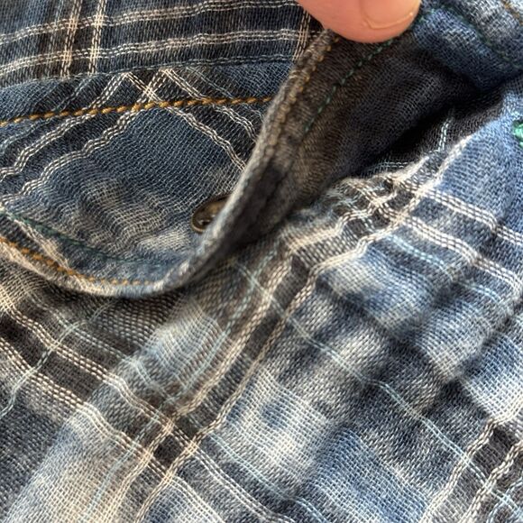 Ryan Michael Men's Large Western Shirt Button Up Blue Woven Plaid Long Sleeve - Picture 8 of 15